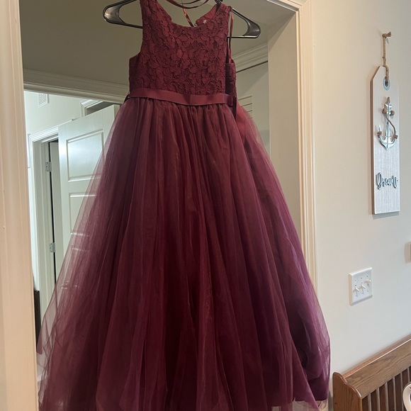 Size 7 Burgundy flower girls dress from David's bridal wore once